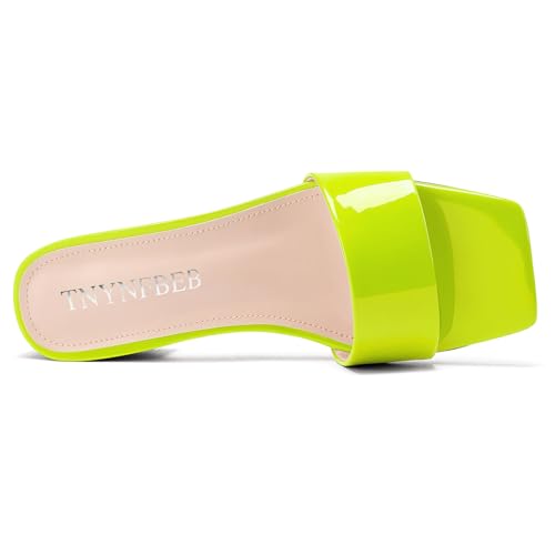 Image of TNYNFBEB Womens Chunky Block Low Heel Open Square Toe Sandals Mules Shoes Slip-on Prom Party Dress Patent Leather 1.4 Inches Heels