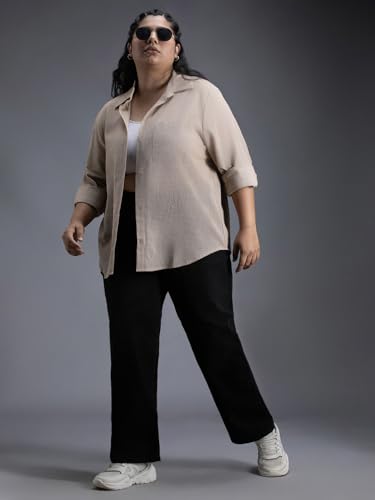 Image of High Star Women Classic Spread Collar Curved Cotton Oversized Casual Shirt
