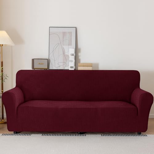 Ystyle Stretch Sofabezug 2 Sitzer, Sofa Überzug Mit Armlehnen, Burgunderrot – Ansicht 2