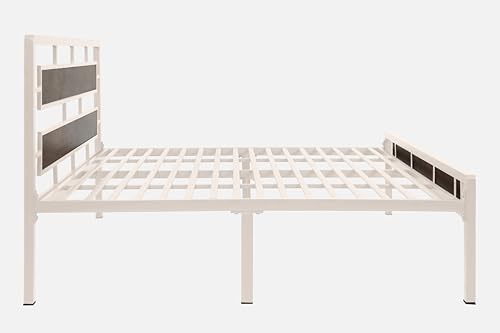 Image of Zeek Metal King Size Bed Without Storage | Wrought Iron Double Bed with Headboard & Footboard | Sturdy Powder Coated Platform Bed King Size Cot for BedroomLivingRoom Ivory (75x72)