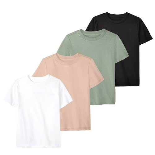 Garanimals Baby Boy Solid T-Shirt - Short Sleeve Tees - Kids Casual Crew Neck - Size 18 Months - Black Dark Green Dark Beige White - 4 Pack