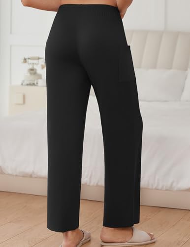 Ekouaer Pajama Pants for Women Soft Comfy Pajama Sleep Bottoms Casual Stretch Wide Leg Lounge Pants with Pockets2