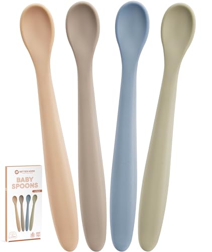Image of Best Soft Baby Spoons Dishwasher-Safe Bendable Baby Feeding Spoon Infant First Stage Silicone Training Spoon, Assorted Colors (Multicolored Matte)