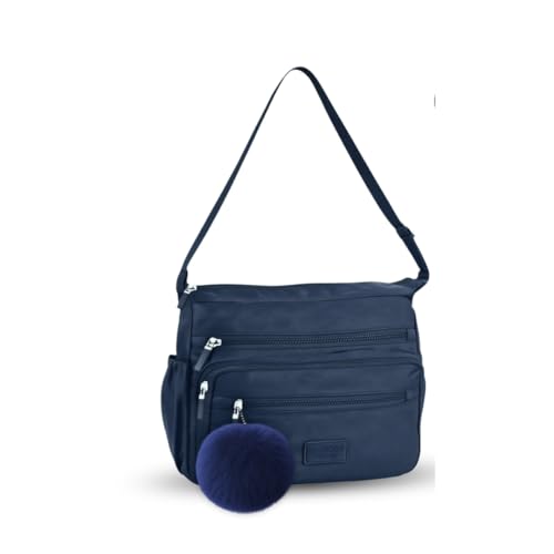 Bolsa Feminina Transversal Média Nylon Impermeável Tiracolo Com Chaveiro (Marinho)