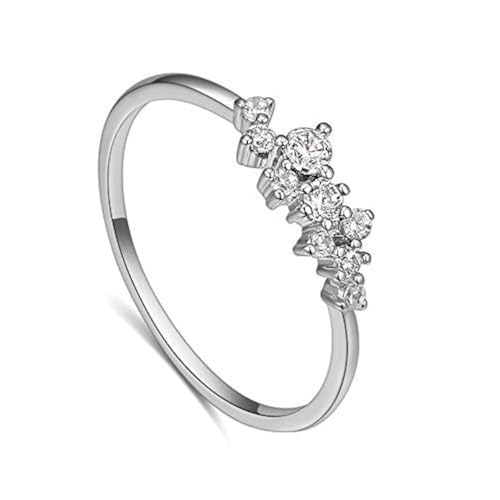 Image of Simple 18k Gold plated Rings for Teen Girls White Studded Eternity Wedding Ring 925 Sterling Silver Plated Engagement Stackable Rings Women Fashion Jewelry Gift for her