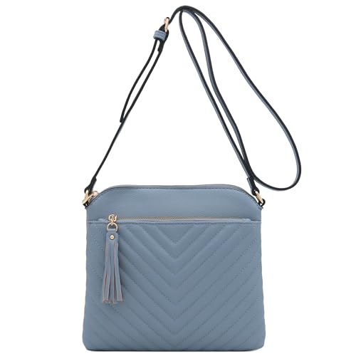 Image of FashionPuzzle Chevron Quilted Medium Crossbody Bag with Tassel Accent