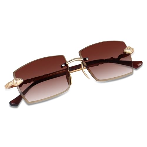 Image of Dervin UV Protected Retro Rectangular Rimless Sunglasses for Men and Women