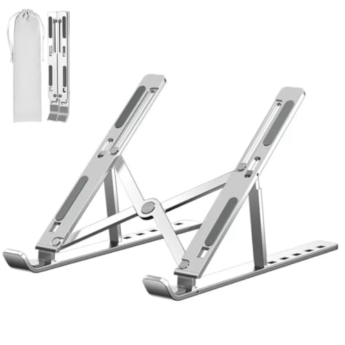 Suporte para Notebook e Tablet em Alumínio Resistente Apoio Mesa em Metal Articulado Dobrável Ajustável com Altura Regulável Portátil Base para Laptop (PRATA)