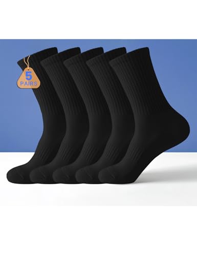 Essentials Men’s Cushioned Crew Sports Socks with Compression Cotton Athletic Running Breathable Soft Comfort Socks for Man