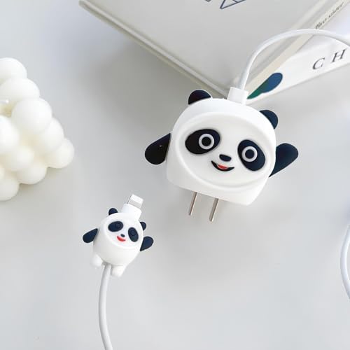 Image of INEFABLE Charger Case Cover Protector with 3D Cute Pattern for iPhone Charger only 18W & 20W, Data Charging Cable Wire Saver Protective Cable Cover Full Protection - Set Of 1 (White Panda)