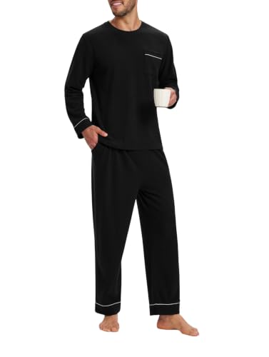 Image of Mofiz Men's Pajama Sets Viscose Long Sleeve Crewneck Warm Sleepwear