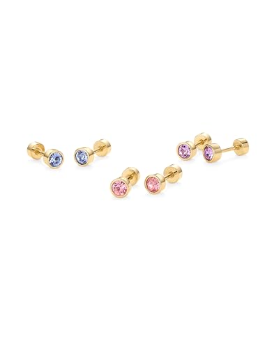 PAVOI 14K Gold Plated 925 Sterling Silver Post Colored Cubic Zirconia Flatback Earrings for Women | Small Cartilage Stud Earring | Helix Piercing Jewelry3