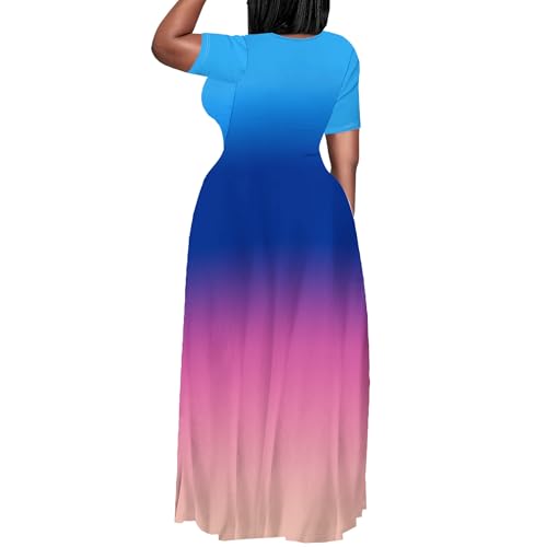 Image of PinkPatty Women's Plus Size Maxi Dresses Short Sleeve Sundress Summer T-Shirt Beach Long Dress with Pockets