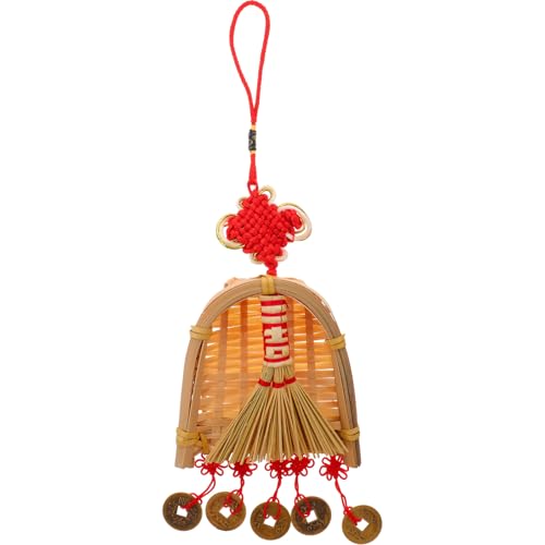 Totority 五帝銭竹ほうき塵取り掛け飾り 結び付き新年装飾 家 店舗 レストラン用縁起物 幸運祈願の伝統的中華風デザイン