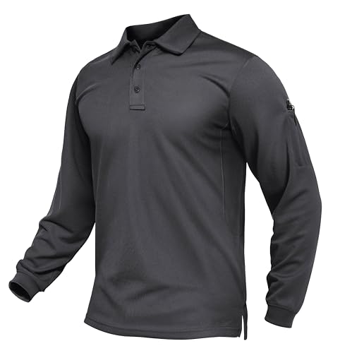 TACVASEN Men's Long Sleeve Polo Shirt Quick Dry Tactical Performance Golf Collared Work Casual Moisture Wicking Shirts