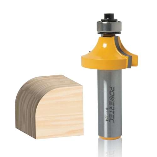 POWERTEC Roundover Router Bit with Top Bearing, 1/2" Shank, 1-1/4", 3/8" Radius, Tungsten Carbide Tipped Woodworking Router Bits for use on Router Tool for Wood and DIY Projects (73049)