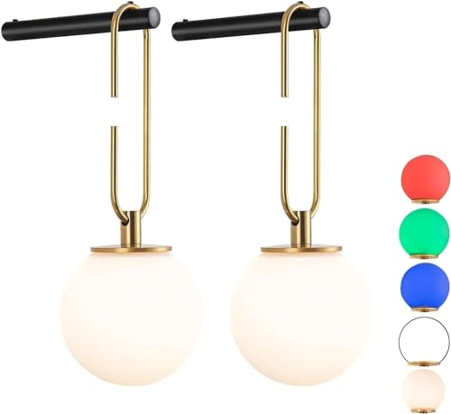 2 Piezas lámpara de pared inalámbrica Control Remoto,globo de vidrio Iluminaciones Lámpara De Pared De Batería Recargable,Apliques De Pared De Pasillo, Apliques De Pared De Noche De Dormitorio
