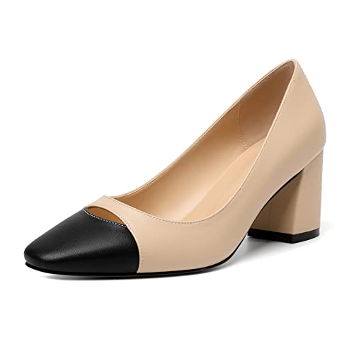 Zamikoo Women's Block Mid Heel Pumps Square Toe Slip-on Chunky Heels Ladies Work Office Dress Shoes 2.5 Inch