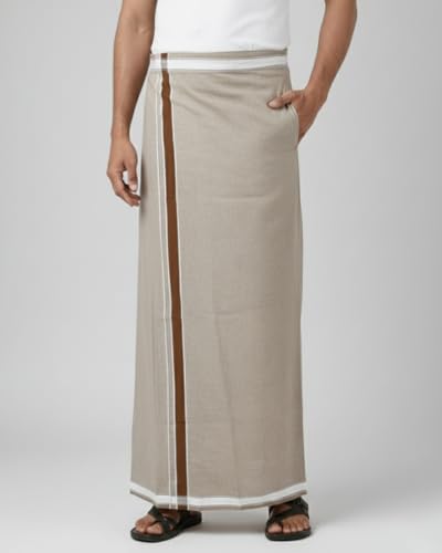 Image of TUNI MANI Kerala Style Men's Cotton Welcro Pocket Dhoti, Vesti /adjustable for all size (Single Dhoti)