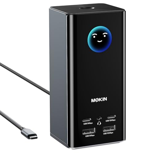 MOKiN USB C Docking Station 3 Monitors, 17-in-1 Triple Display Docking Station with 3 HDMI & 2 DP, 10G USB A/C, Gigabit Ethernet, 100W PD, Smart Display, SD/microSD, for Mac/Dell/Hp(Driver Required)