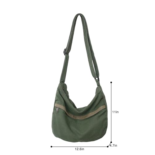 Image of Canvas Messenger Bag Large Hobo Crossbody Bag with Zipper Casual Shoulder Tote Handbag for Women and Men