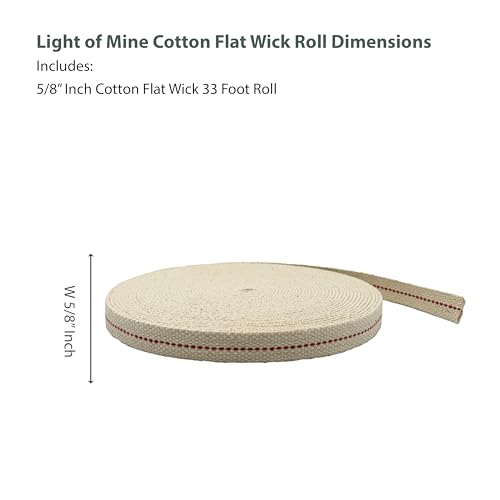 Light of Mine - 5/8" Inch 33' Foot, 100% Cotton Flat Wick for Paraffin Oil, Kerosene Based Lanterns, and Oil Lamps with Genuine Red Stitch (5/8" - 33' Roll)