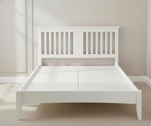 Image of APRODZ Solid Wood Parma Queen Size Bed - Elegant and Stylish Bedroom Furniture Without Storage for a Modern Home (White Finish)