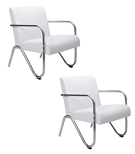 Poltrona Decorativa Sabrina Cromada Sintético Branco - 2 Peças