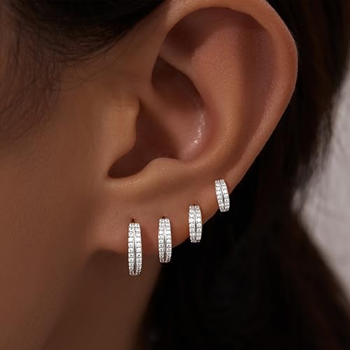 Image of Small Gold Huggie Hoop Earrings Set for Women Men Hypoallergenic 14K Plated Stack Cartilage Earrings, Sterling Silver Multiple Piercing Lightweight Mini Thin Cute Dainty Trendy Jewelry Gifts for Women