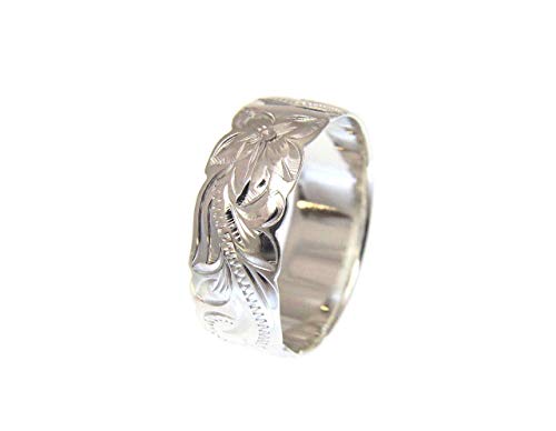 925 Sterling Silver Hawaiian plumeria scroll black enamel Kuuipo 8mm cut out ring size 4-143