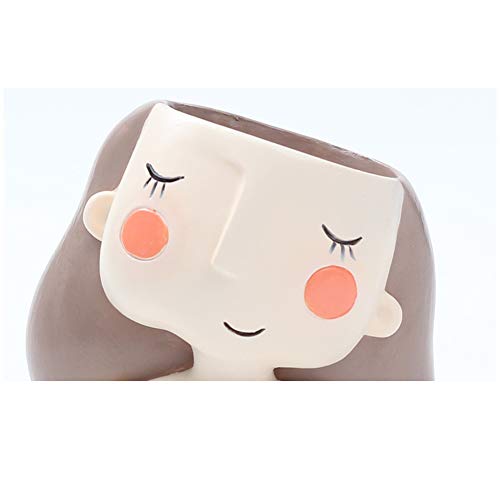 Yeshai3369 Cute Cartoon Girl Succulent Plant Resin Flower Pot Bonsai Ornament Desktop Decor for Garden, Patio, Yard, Home, Chrismats Tree, Parties D