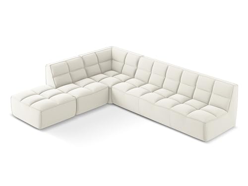 Kalai 5-Sitzer Ecksofa L-Form in Beige - Beidseitig montierbares modulares Sofa mit Ottomane aus Samt, Japandi & Skandi Stil, Oeko-Tex Zertifiziert 308x258x75 cm, bis 450 kg belastbar – Bild 5