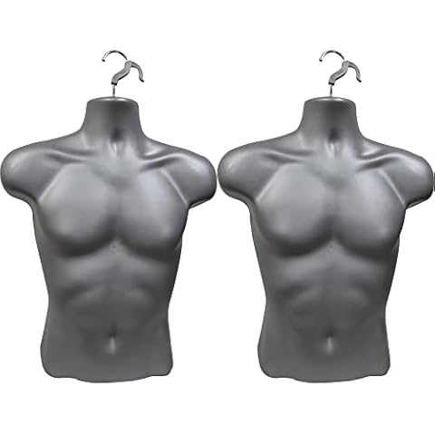 DisplayTown Gray Male Mannequin Injection Form Half Rounded Waist Body Torso Dress Form with Only Hanging Hook, S-M Sizes (2 Pack, Gray) Cover