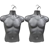 DisplayTown Gray Male Mannequin Injection Form Half Rounded Waist Body Torso Dress Form with Only...
