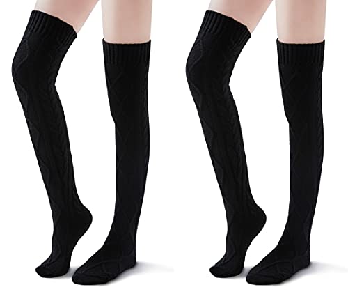 Image of Pcavin Thigh High Socks for Women Cable Knit Over the Knee Boot Socks, Warm Long Knit Leg Warmers for Winter Outfits