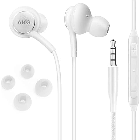 UrbanX OEM 2019 Stereo Headphones for Samsung Galaxy S10 S10e Plus Braided Cable - Designed by AKG - with Microphone and Volume Buttons (White) Cover