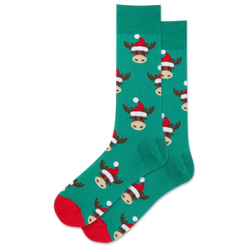 Hot Sox Men's Moose Head Socks 1 Pair, Green, Men's 10-13 Shoe