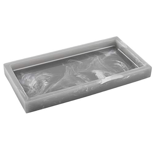 Luxspire Badezimmertablett, Harz Vanity Dresser Tablett Teller Organizer Deko Rechteckige Platte für Gewebe, Kerzen, Handtuch, Bad Schmuckaufbewahrung Kleine Pflanze Dekorplatte - Tinte Grau
