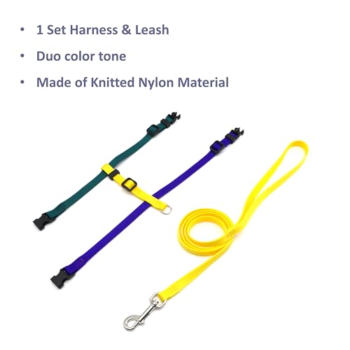 Image of Rabbit Harness and Leash Set Escape Proof Snag Proof Nylon Adjustable 3-Point Adjustable Detachable Bell for Bunny Ferret Hamster Guinea Pig Kitten and Puppy Black and Red (Green, Purple and Yellow)