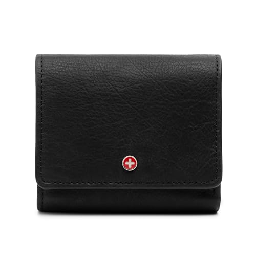 Alpine Swiss Womens RFID Wallet Genuine Leather Trifold ID Window Coin Pouch Card Case Small Compact Ladies Wallet Black