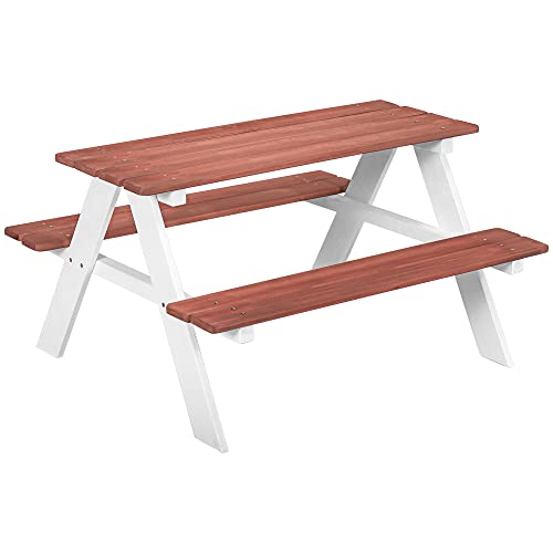 Outsunny Table de Pique-Nique pour Enfants avec bancs en Bois Massif Table Enfant pour Le Jardin Table d'extérieur Robuste 89 x 79 x 50 cm Marron et Blanc