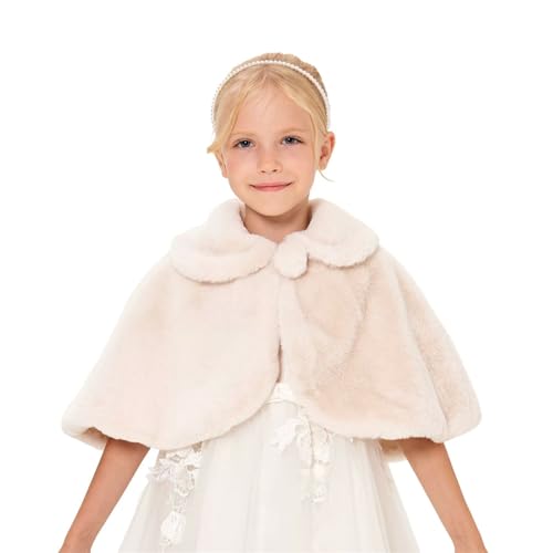 Girls Faux Fur Shawl Wraps Princess Bolero Shrug Winter Warm Cozy Cape Party Wedding Dress Up3