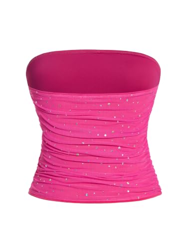 Image of Floerns Women's Rhinestone Sleeveless Bandeau Party Corset Sequin Tube Top