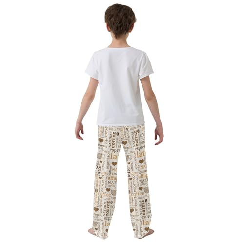 Coffee Love Heart Boys Long Pants Soft Trousers Elastic Waist Kids Lounge Bottoms with Pockets S-XL3