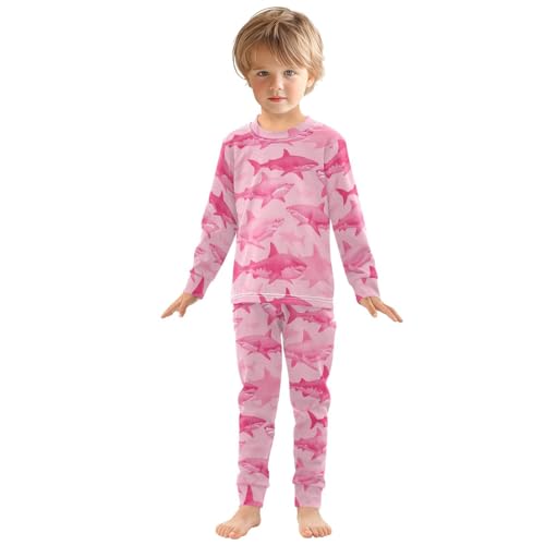 Pajama Sets Long Sleeve Pink Sharks on Background Soft Comfy Sleepwear 2 Piece PJS 3-8T2