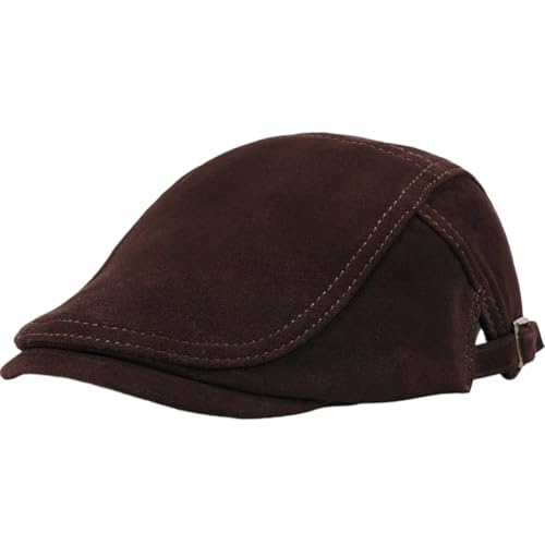 Vobumix Béret Unisexe en Peau De Mouton Daim, Chapeau De Conducteur en Cuir À Bec De Canard, Casquette De Peintre Britannique Décontractée, Chapeau De...