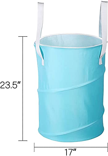Bagail 85L Pop Up Laundry Hamper Bucket Cylindric, Foldable Clothes Bag, Folding Washing Bin,Large Capacity Collapsible Drawstring Closure Polyester Laundry Storage Basket With Handles(Sky Blue) #TOP1