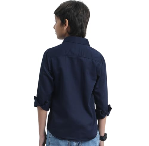 Image of Red Nine Rocket Science Boys' Solid Satin-Finish Poly Cotton Shirt | Single Pocket, Spread Collar, Long Sleeve, Casual