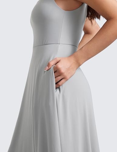 Image of CRZ YOGA Cloudweight Double Lined Square Neck Midi Dresses for Women Casual Summer Sleeveless Outfits with Side Pockets