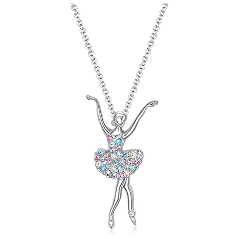 jagosen Ballerina Necklace Silver Dancing Ballet Gifts for Girls Crystal Lover Gifts for Christmas Women Girls Cover